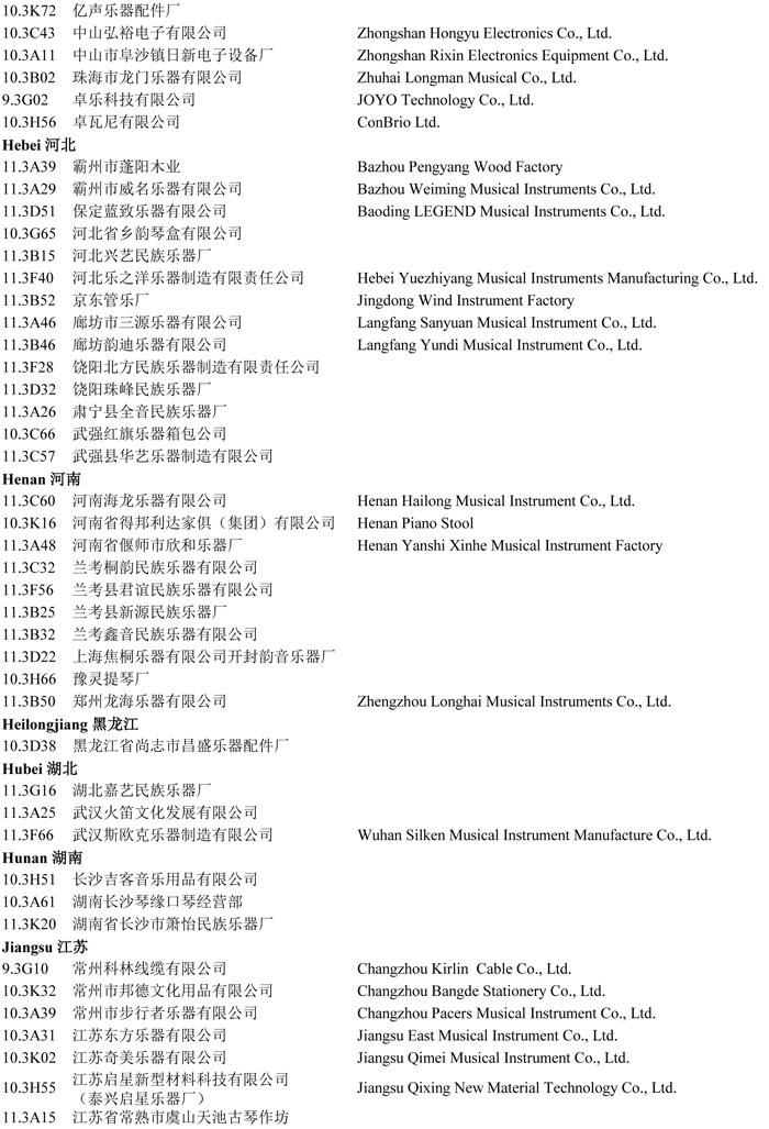 2015广州乐器展展商名录和展位图公布