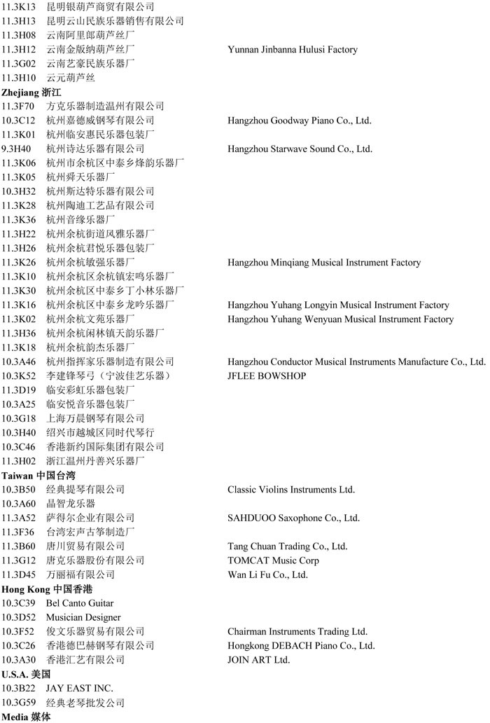 2015广州乐器展展商名录和展位图公布